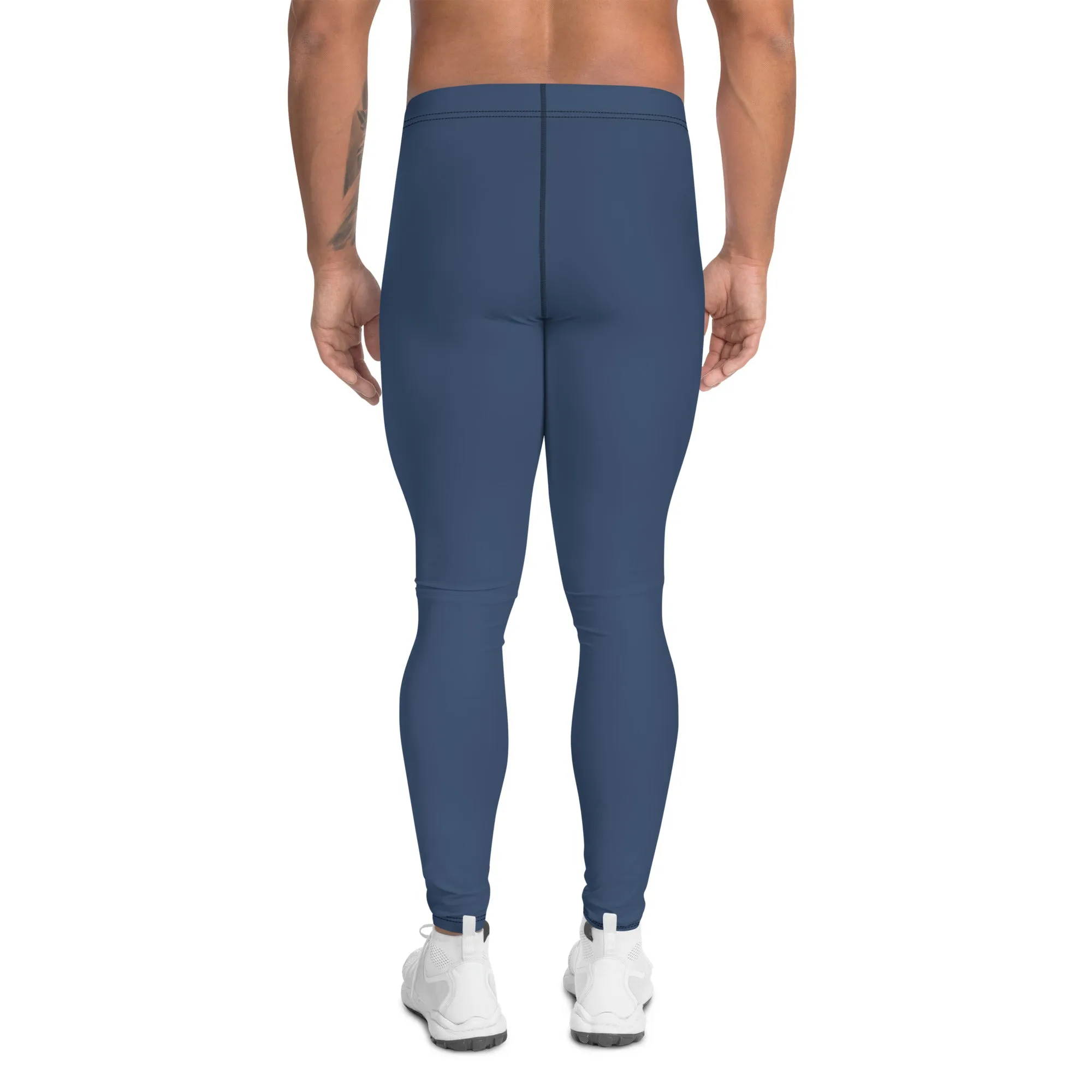 Dark Blue Color Men's Leggings, Modern Solid Blue Color Designer Spandex Men's Tights/Leggings- Made in USA/ MX/ EU