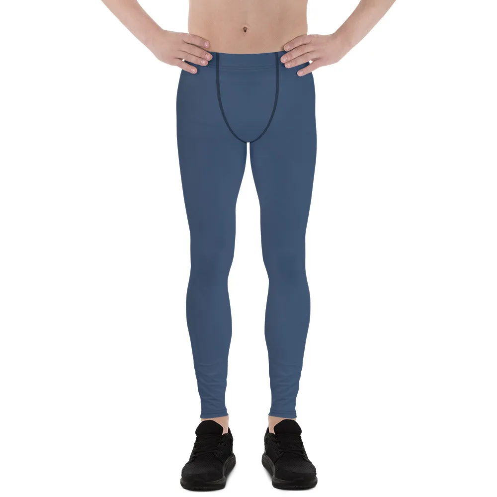 Dark Blue Color Men's Leggings, Modern Solid Blue Color Designer Spandex Men's Tights/Leggings- Made in USA/ MX/ EU