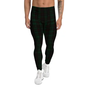 Dark Green Plaid Print Meggings, Premium Preppy Men's Leggings Tights-Made in USA/EU