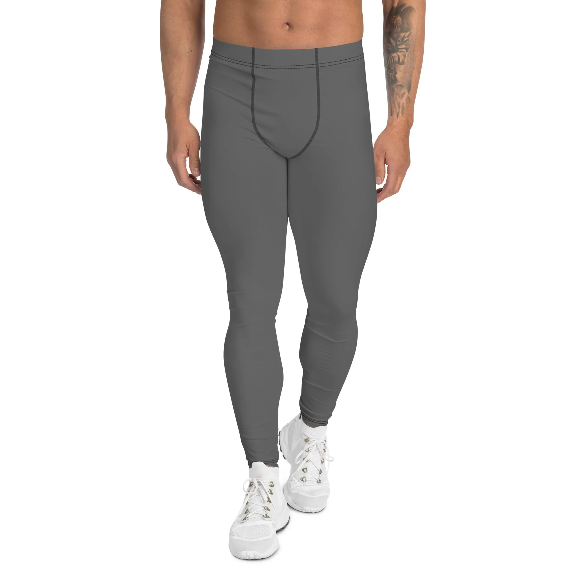 Dark Grey Color Meggings, Solid Gray Color Premium Designer Men's Tight Pants - Made in USA/EU/MX