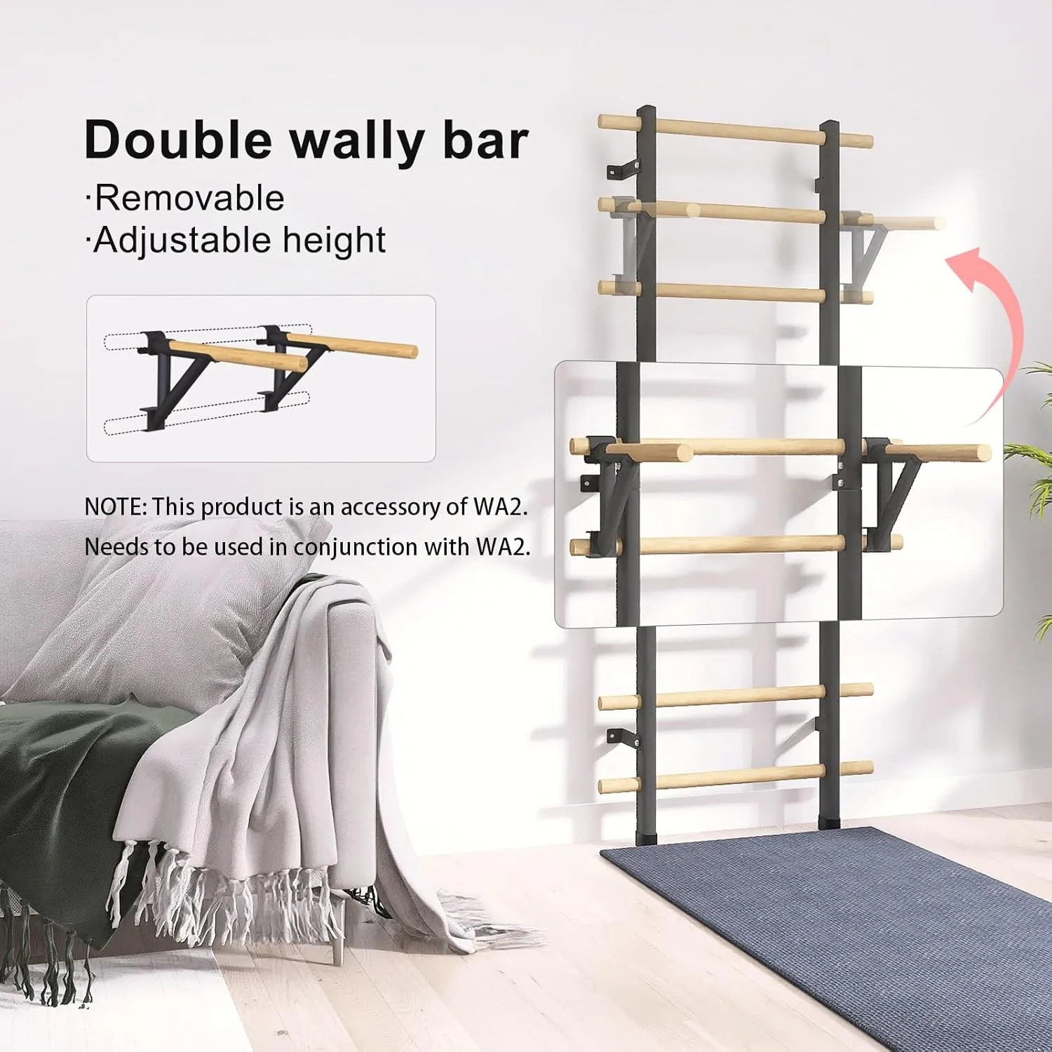 DHT DW-S Parallel Dip/Pull-up Bar Assembly for WA2 Stall Bars Home Gym