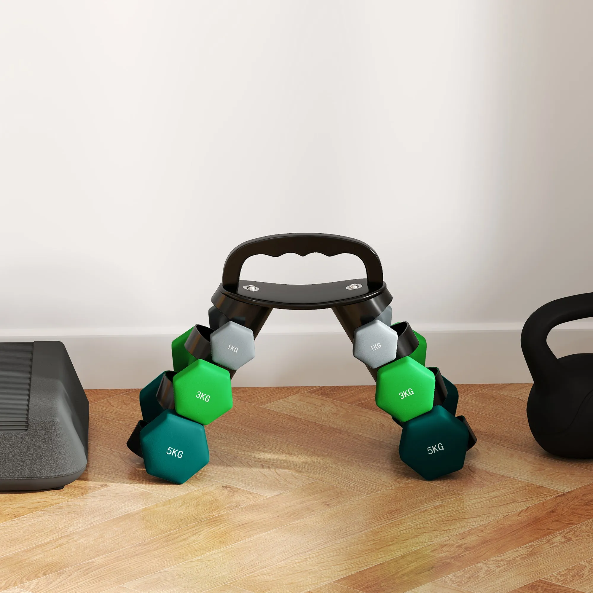 Dumbbells Set with Carry Storage Rack, 2 x 1kg, 2 x 3kg, 2 x 5kg