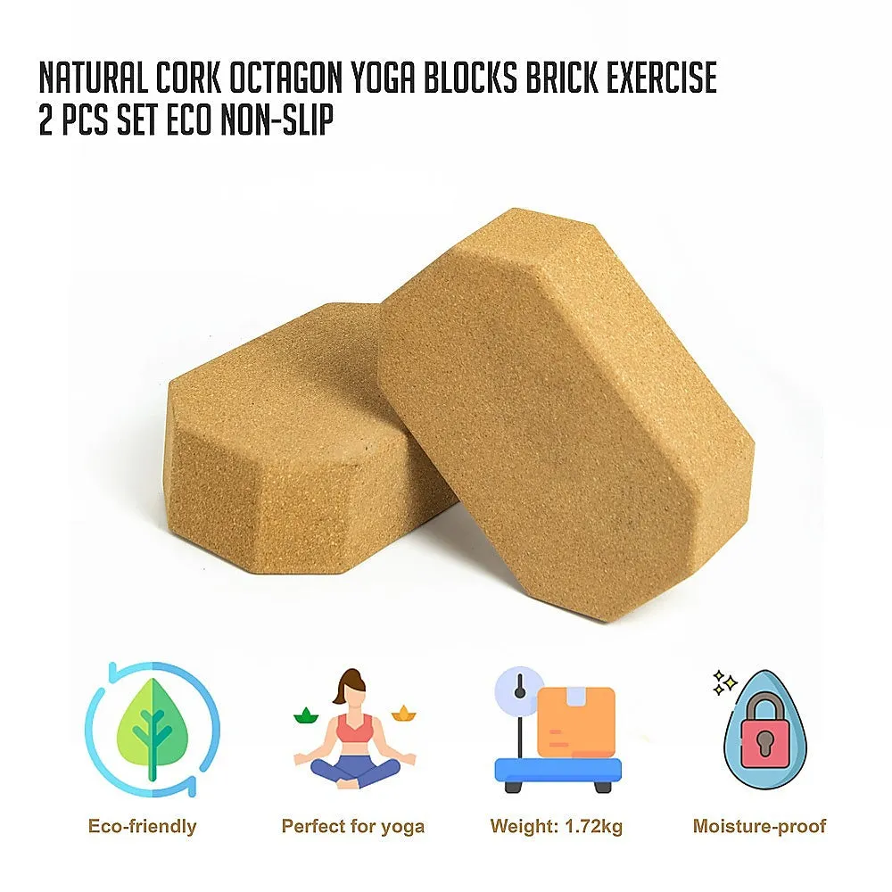 Durable Eco-Friendly Cork Yoga Blocks Set, Non-Slip, 2 pcs