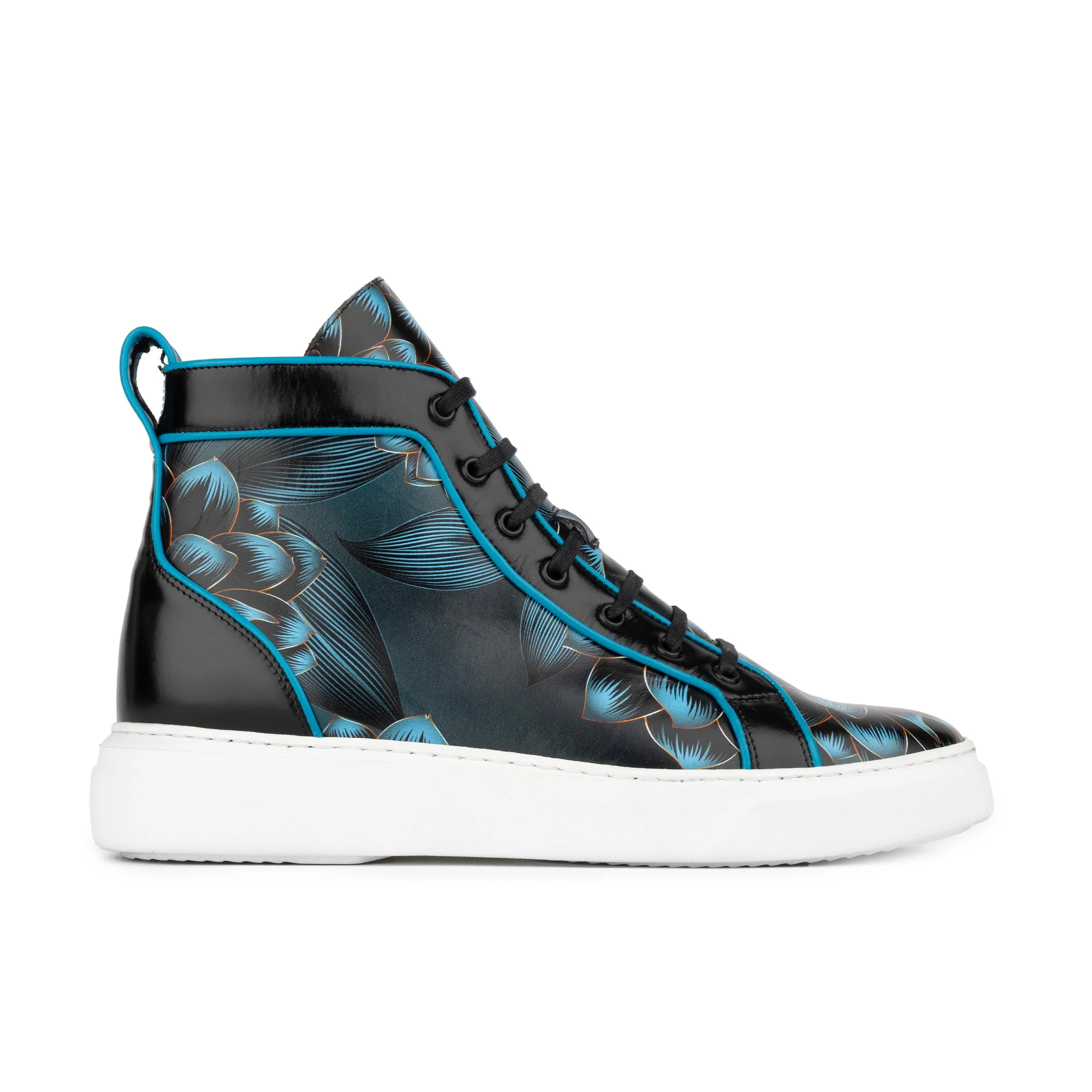 Exstatic High - Black Blue - Men's high top white sole Italian leather trainer in blue