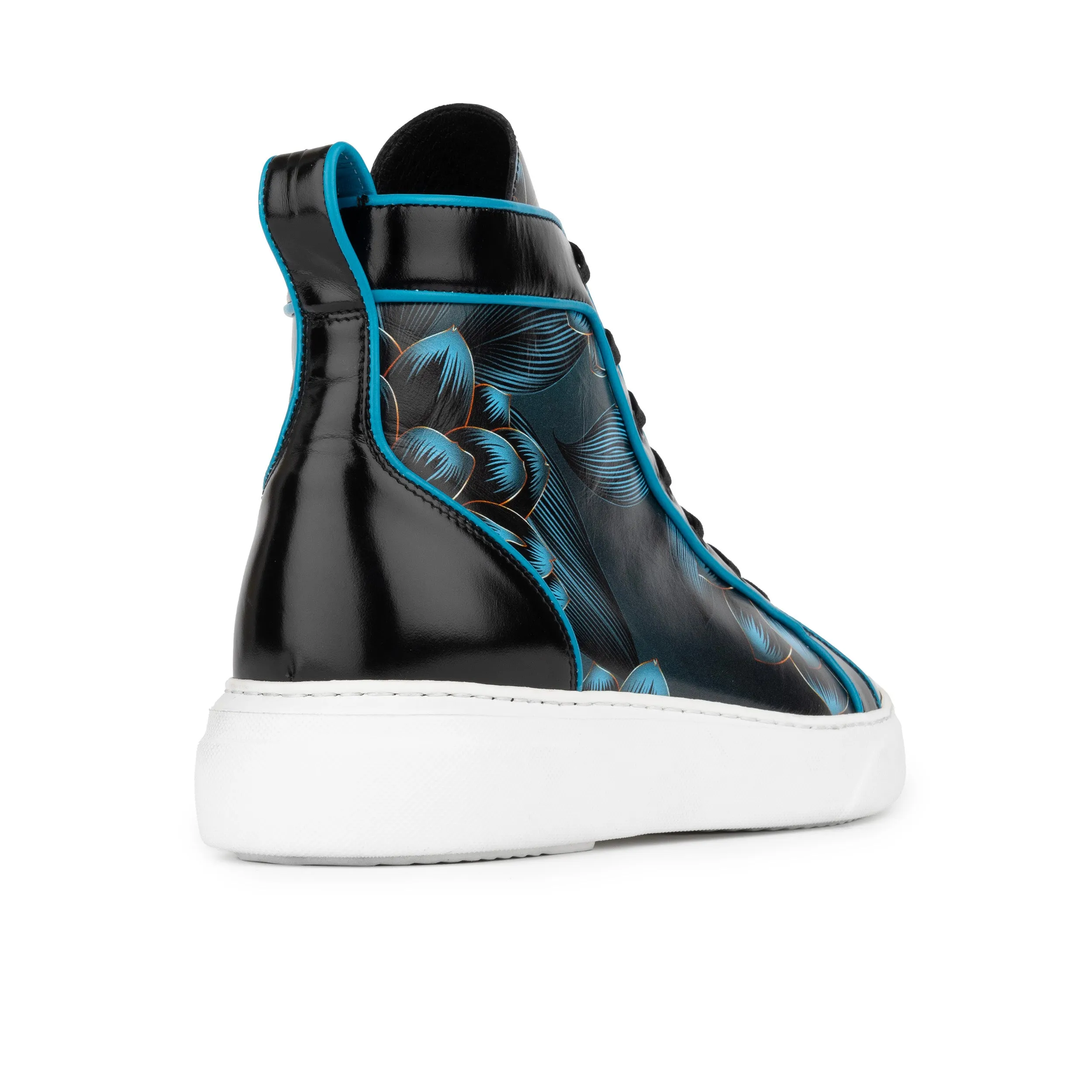 Exstatic High - Black Blue - Men's high top white sole Italian leather trainer in blue