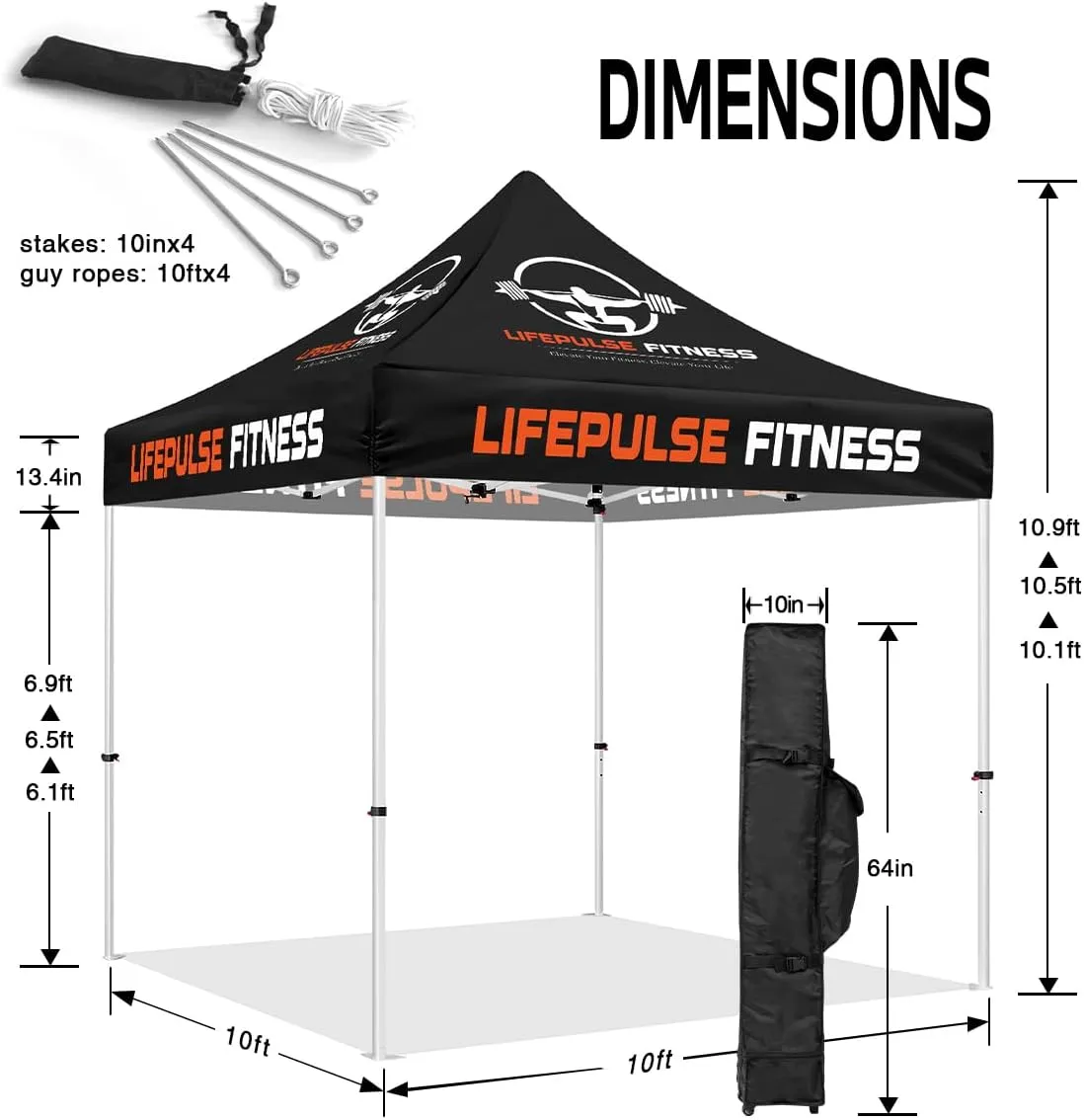 Fitness Tent-LIFEPULSE FITNESS 10 x 10 Canopy Tent with Side Walls