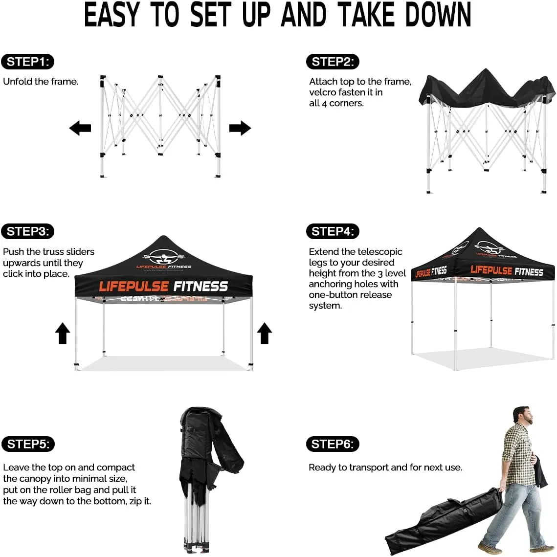 Fitness Tent-LIFEPULSE FITNESS 10 x 10 Canopy Tent with Side Walls