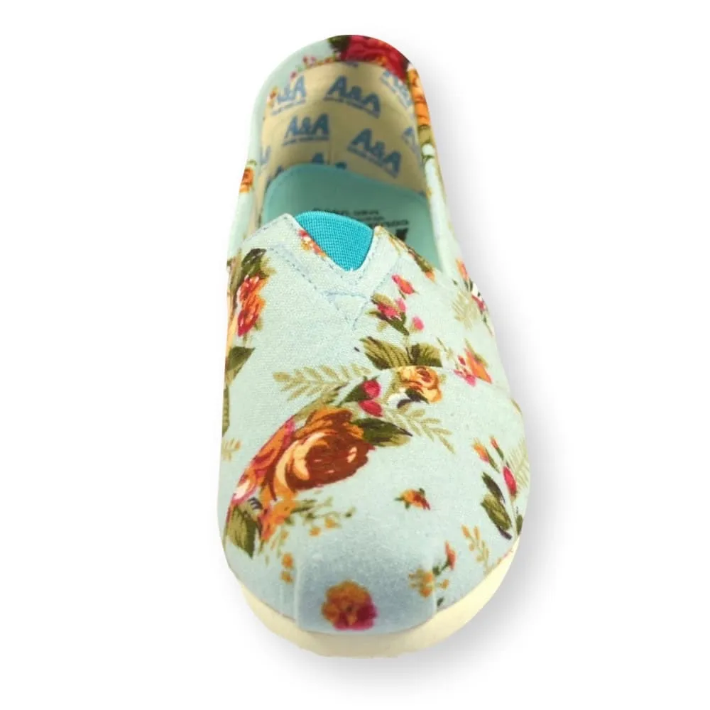 Floral VEGAN Light Blue Canvas Slip On Shoes