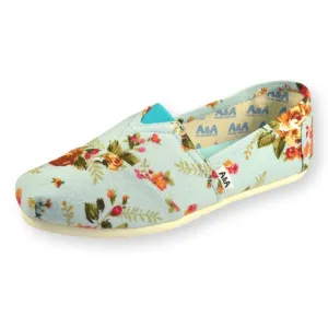 Floral VEGAN Light Blue Canvas Slip On Shoes