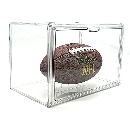 Football Display Case Full Size, Clear Acrylic Football Case Display Case with Magnetic Door and UV Protection, Professional Grade Stackable Football Display Box