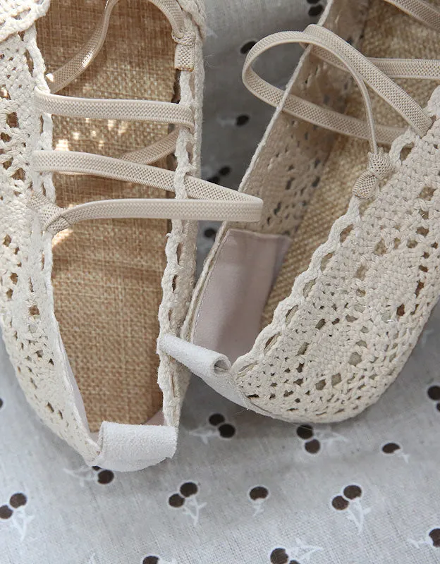 Front Strappy Soft Bottom Lace Flats