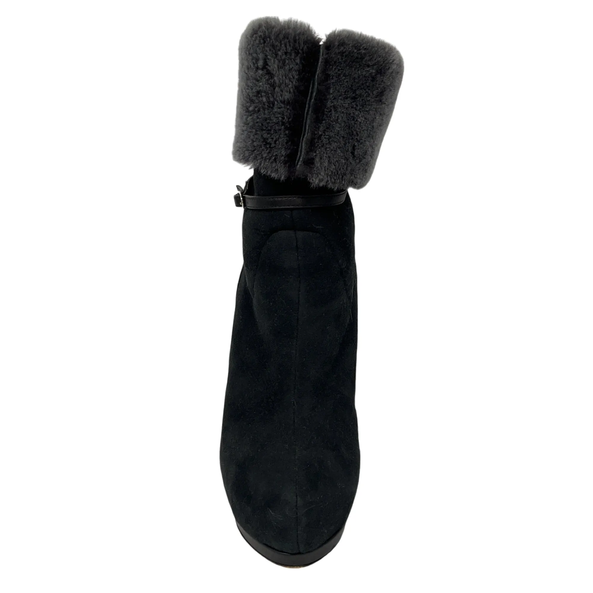 Giuseppe Zanotti Black / Grey Shearling Trimmed High Heeled Suede Booties