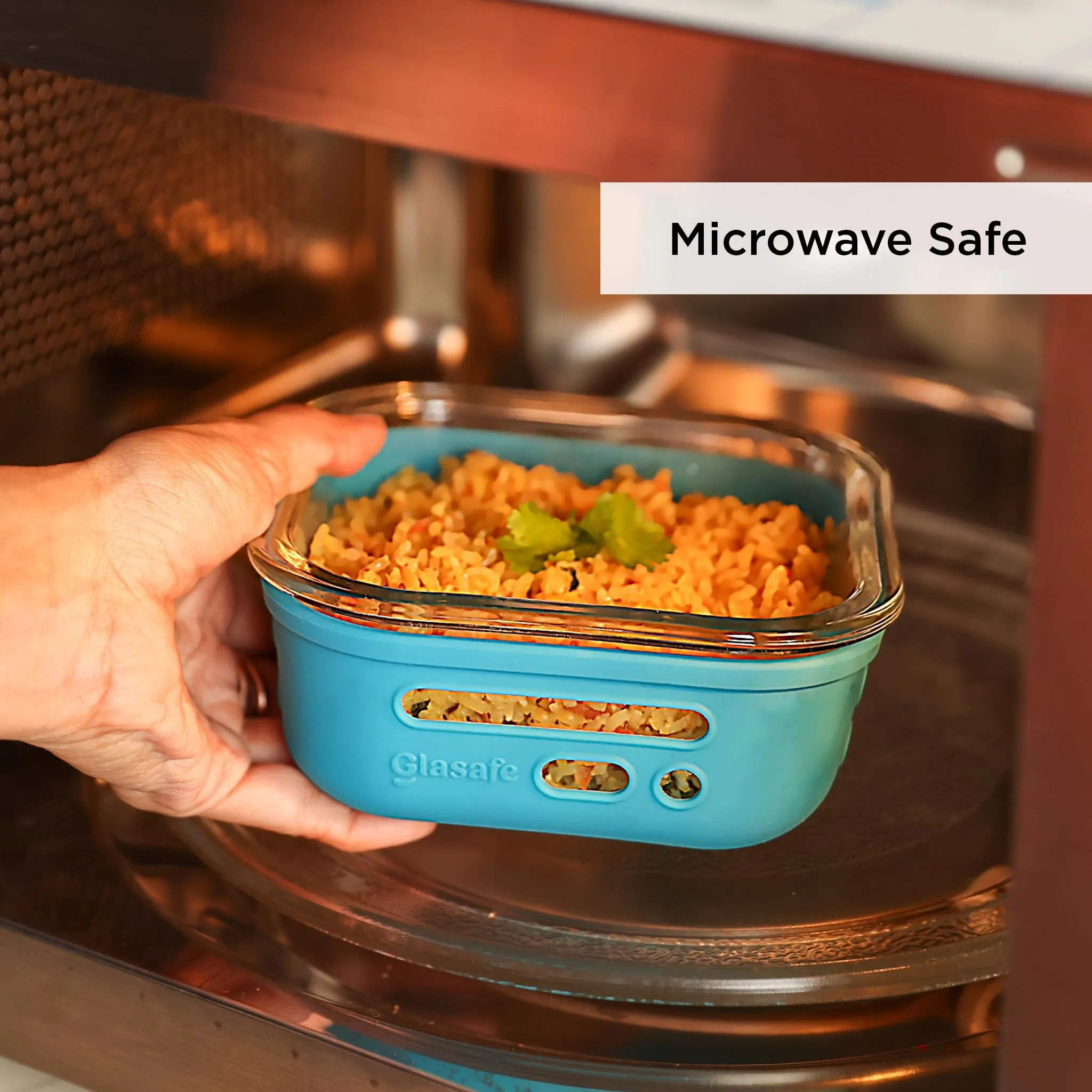 GLASAFE Borosilicate Glass Tiffin,Lunch Box|Microwave Safe|Leak Proof|BPA free|Dishwasher Safe|Safety Lock Airtight|Office,College,School,Travel (320ml, Tranquil Teal)