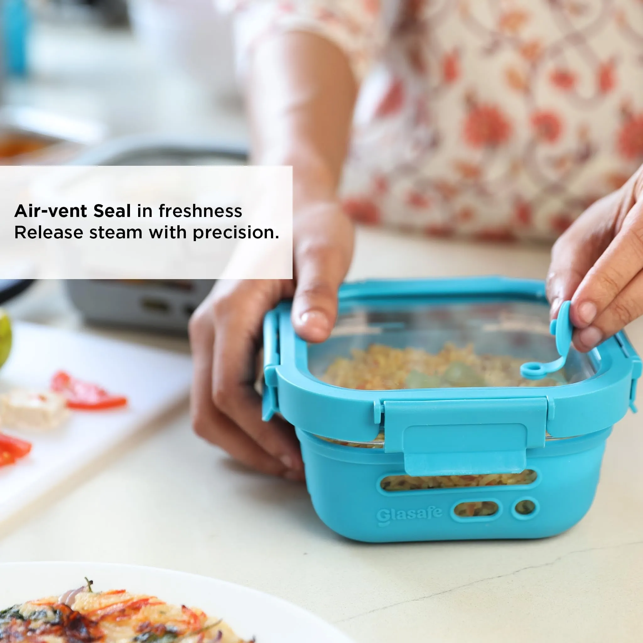 GLASAFE Borosilicate Glass Tiffin,Lunch Box|Microwave Safe|Leak Proof|BPA free|Dishwasher Safe|Safety Lock Airtight|Office,College,School,Travel (320ml, Tranquil Teal)