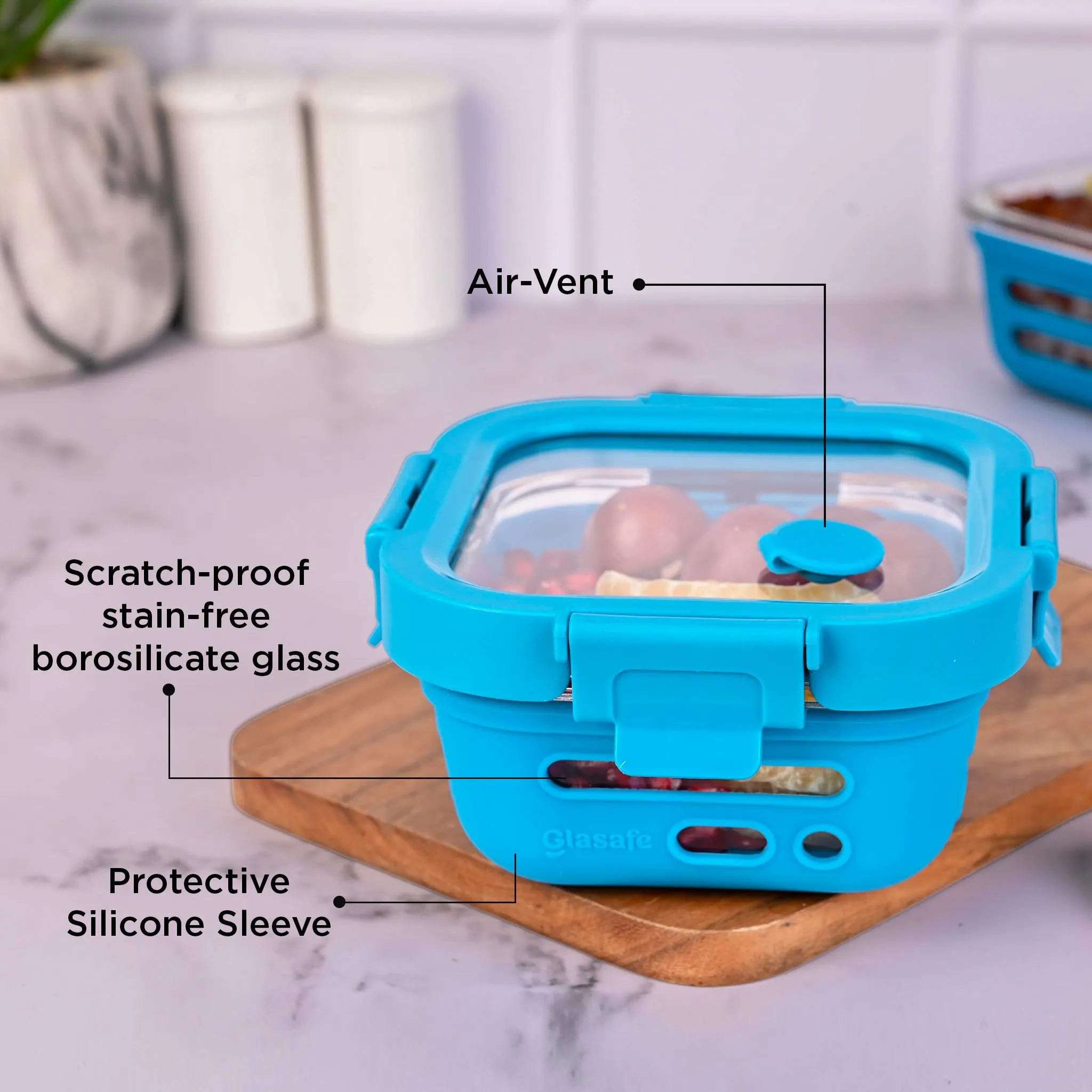 GLASAFE Borosilicate Glass Tiffin,Lunch Box|Microwave Safe|Leak Proof|BPA free|Dishwasher Safe|Safety Lock Airtight|Office,College,School,Travel (320ml, Tranquil Teal)