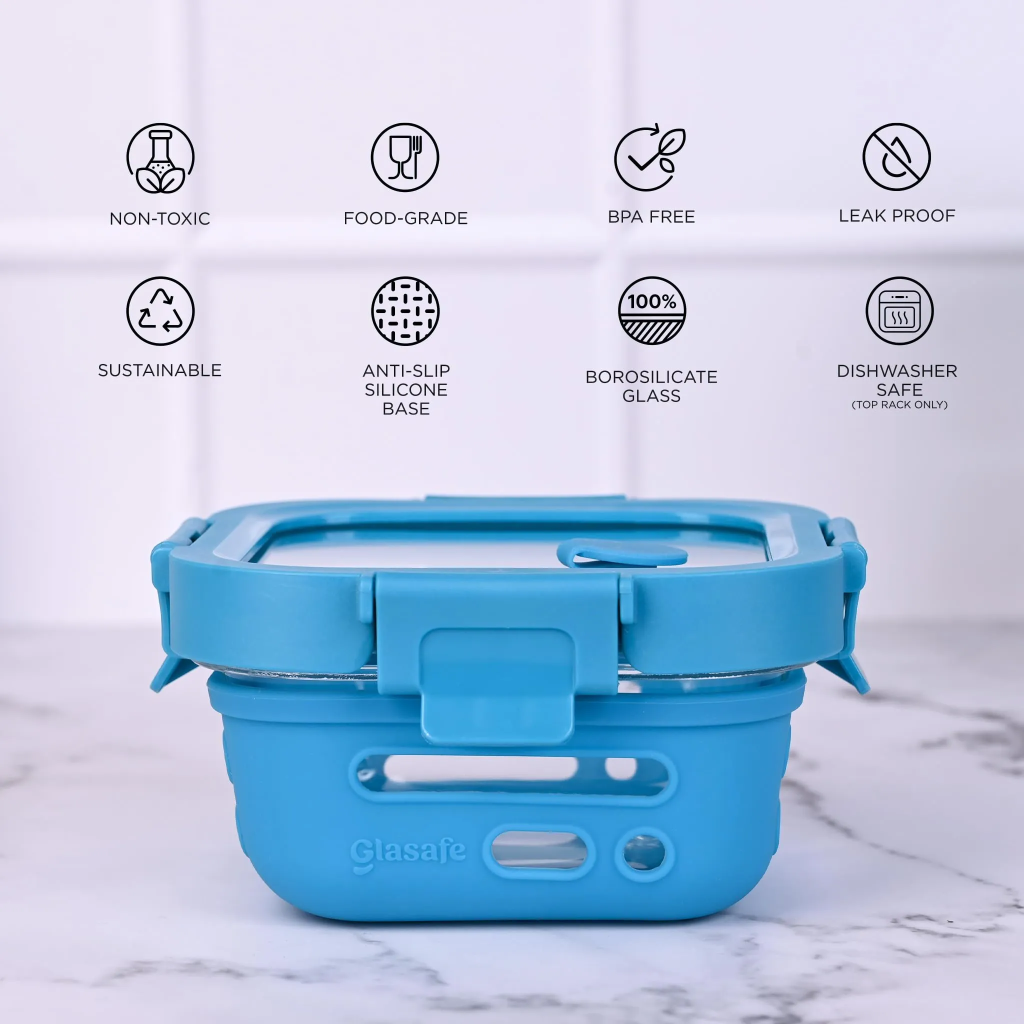 GLASAFE Borosilicate Glass Tiffin,Lunch Box|Microwave Safe|Leak Proof|BPA free|Dishwasher Safe|Safety Lock Airtight|Office,College,School,Travel (320ml, Tranquil Teal)