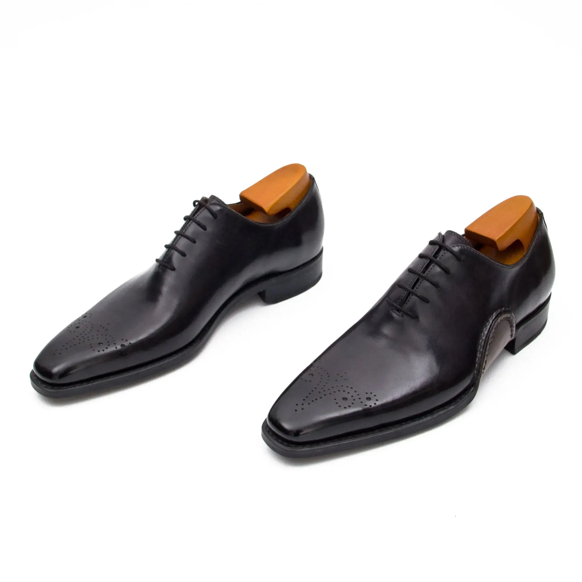 Goodyear Handmade Patina Oxford Shoes-Black