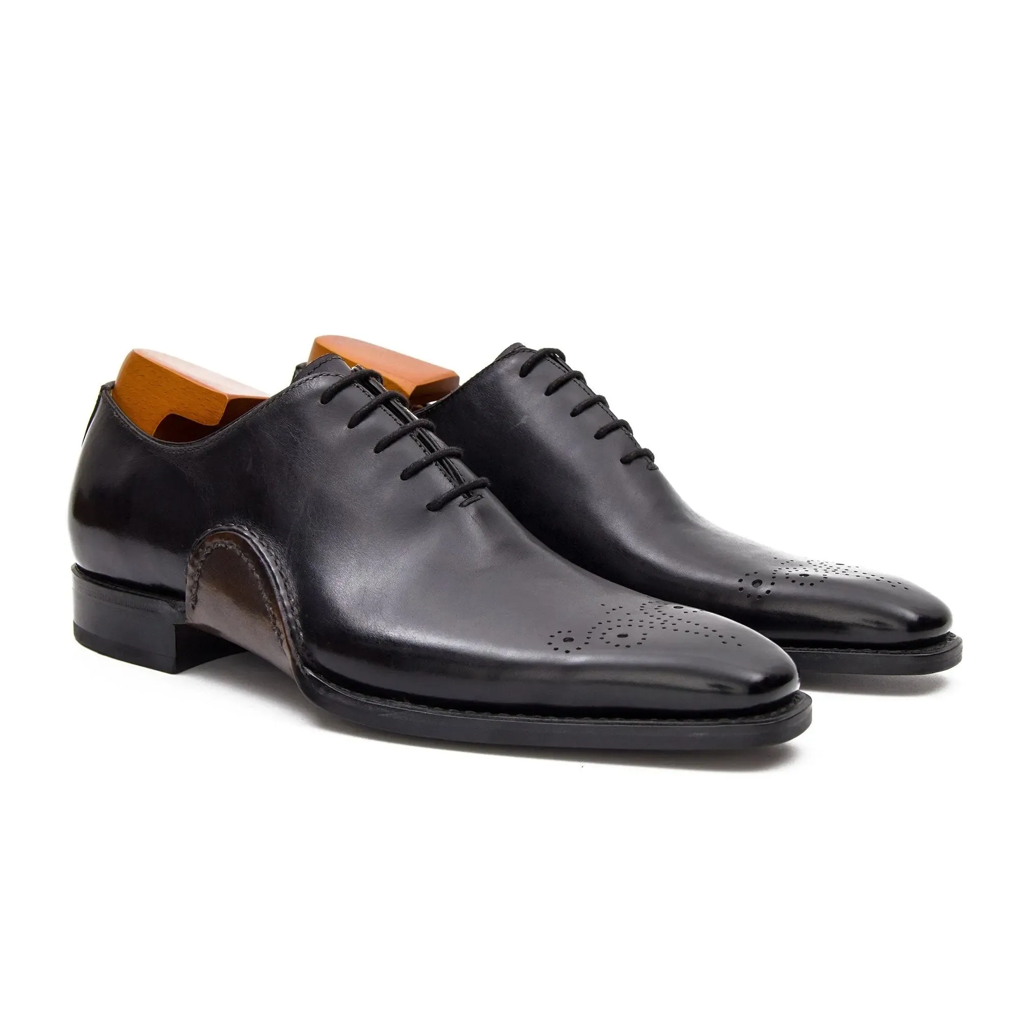 Goodyear Handmade Patina Oxford Shoes-Black