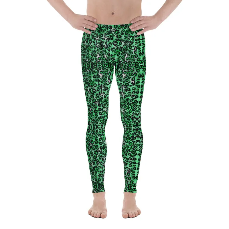 Green Leopard Meggings, Animal Print Men's Leggings Compression Tights-Made in USA/EU