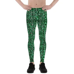 Green Leopard Meggings, Animal Print Men's Leggings Compression Tights-Made in USA/EU