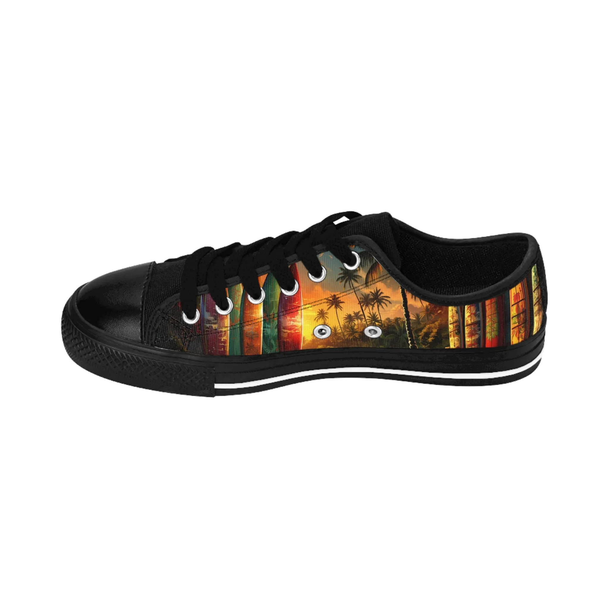 Hawaiian Longboard Surfboards in Stunning Hawaiian Sunset Beach Scene - Custom Men's Sneakers - Surfboard Design #004