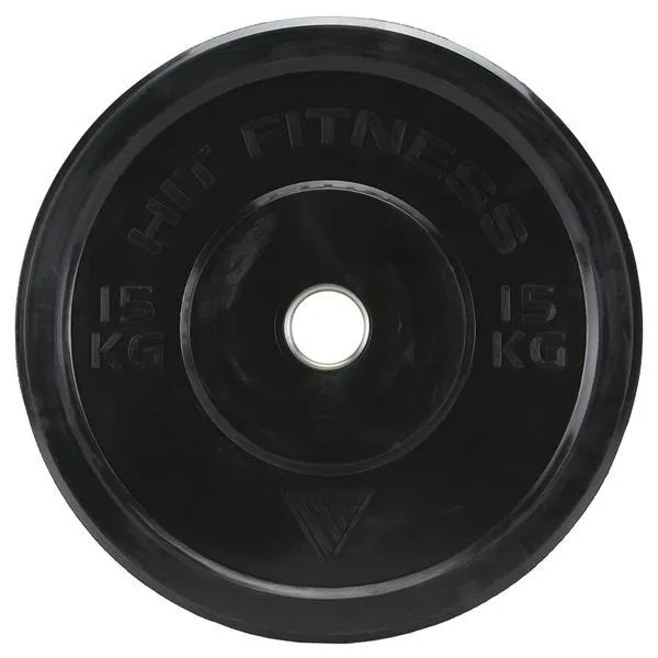 Hit Fitness 15kg Commercial Black Rubber Bumper Plate