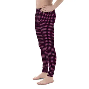 Hot Pink Buffalo Men's Tights, Plaid Print Designer Men's Leggings Compression Tights -Made in USA/EU