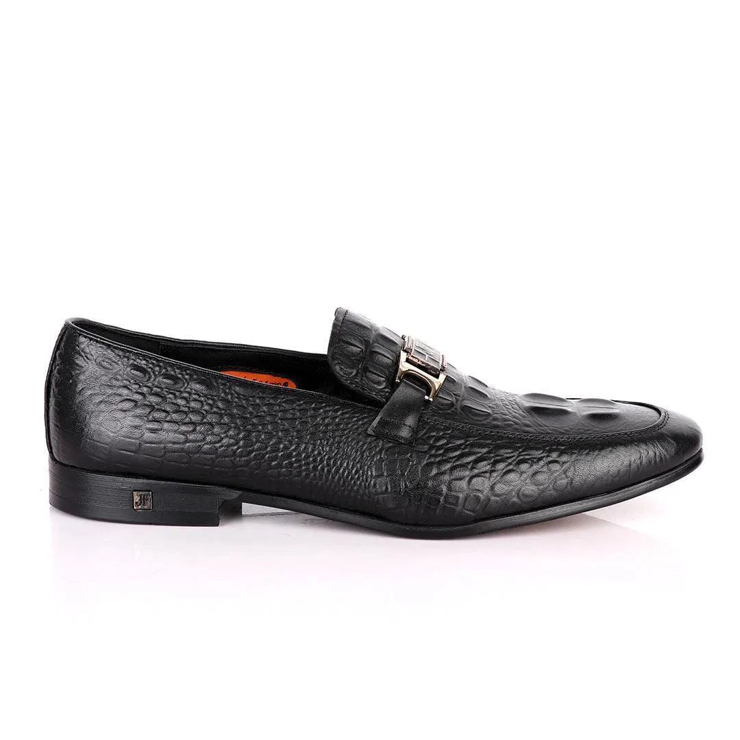 John Foster Chain Head Croc Black Leather Formal Shoe