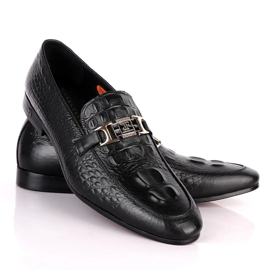 John Foster Chain Head Croc Black Leather Formal Shoe