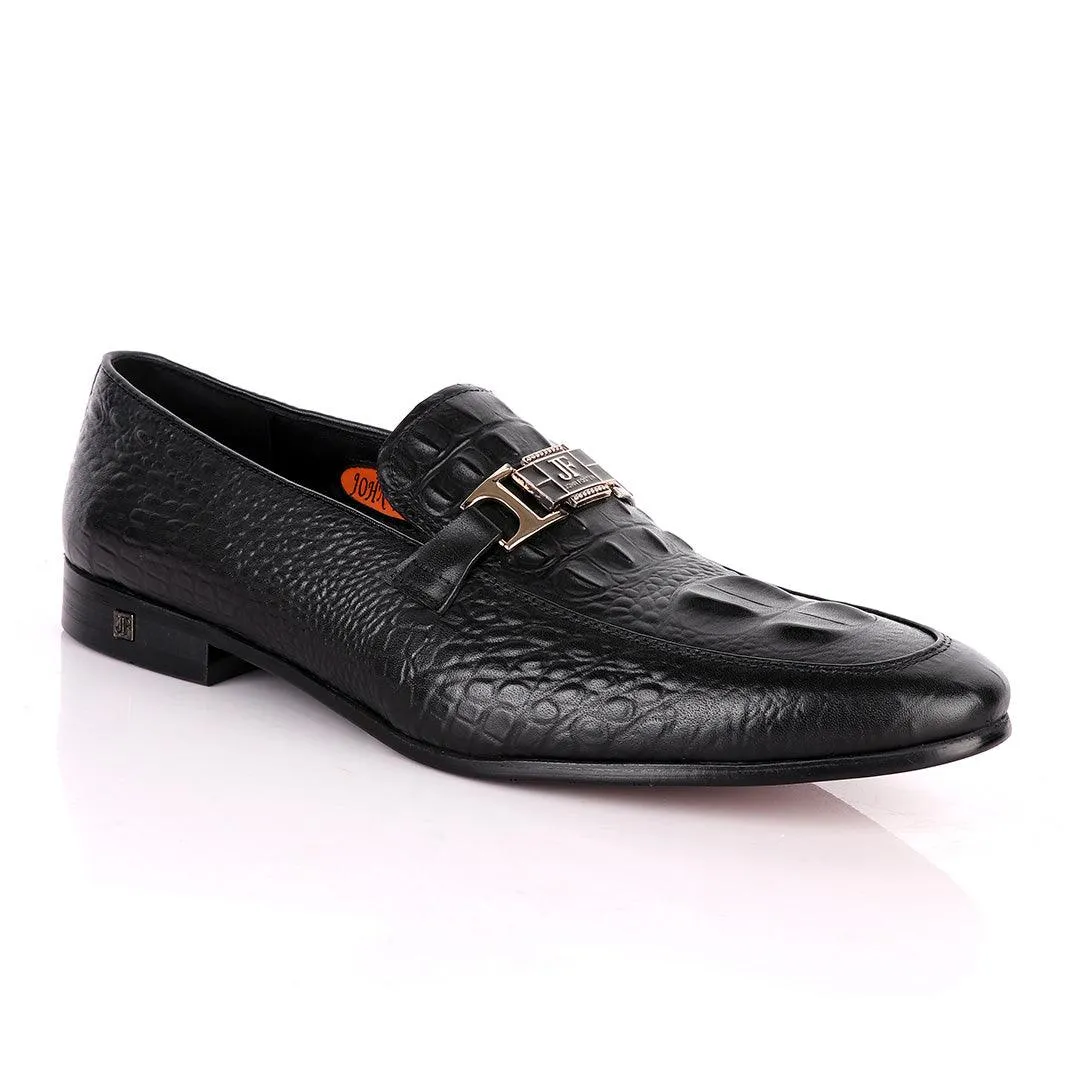 John Foster Chain Head Croc Black Leather Formal Shoe