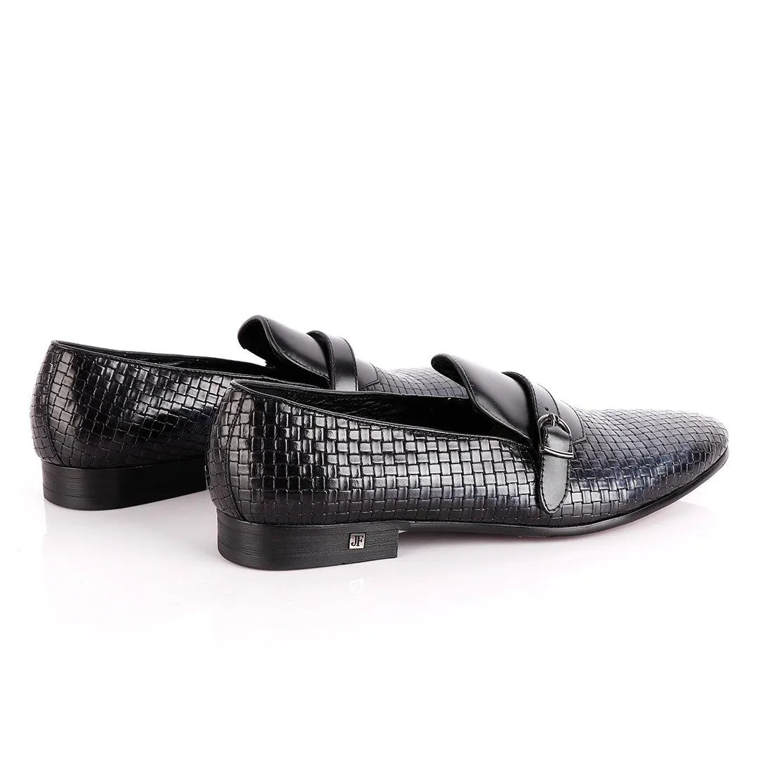 John Foster Croc Leather Slip-on  With Strap Shoe-Black