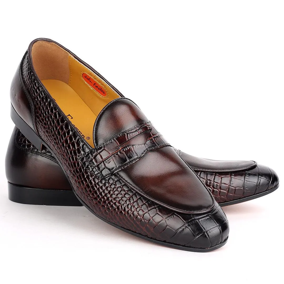 John Foster Superlative Croc Leather Shoe - Coffee