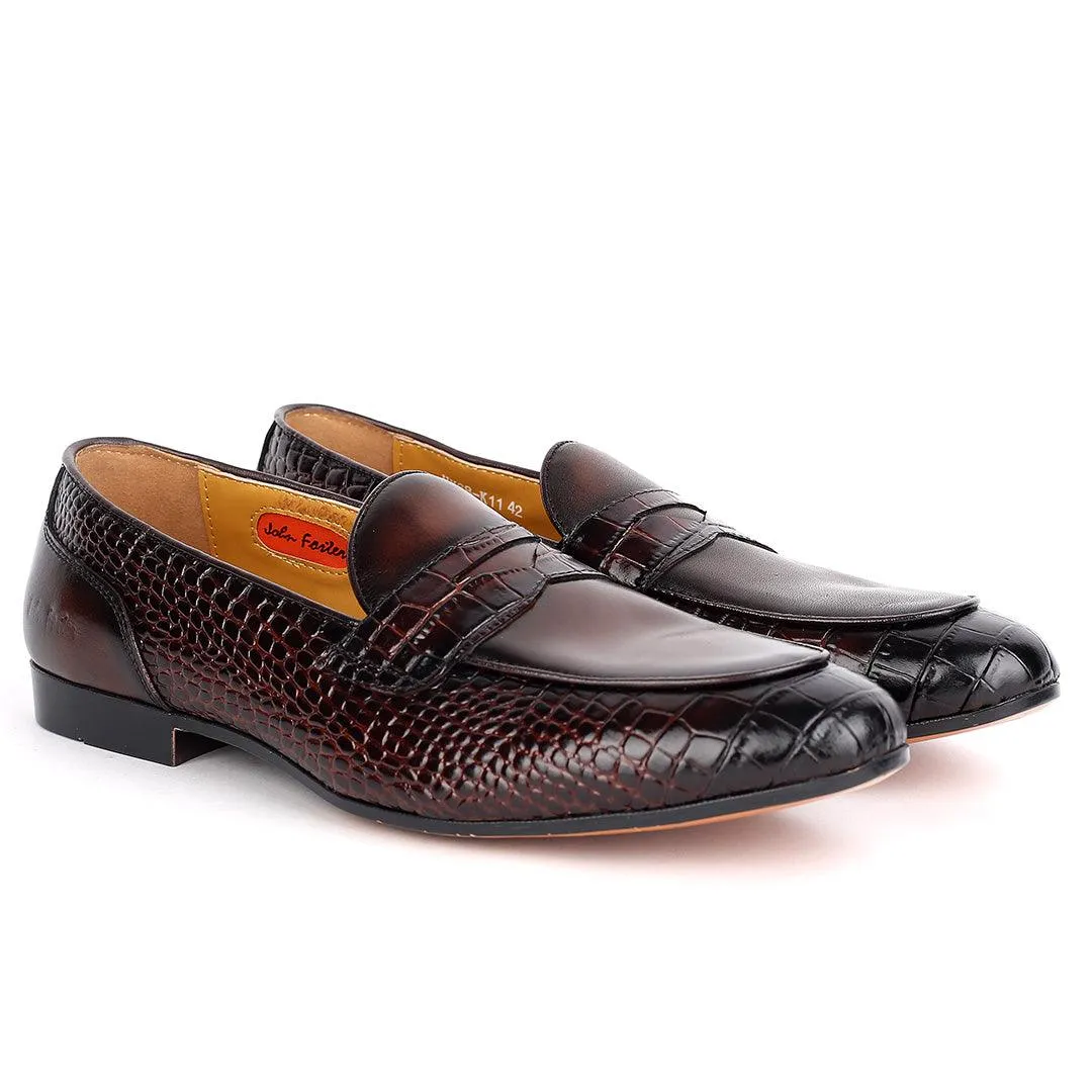 John Foster Superlative Croc Leather Shoe - Coffee