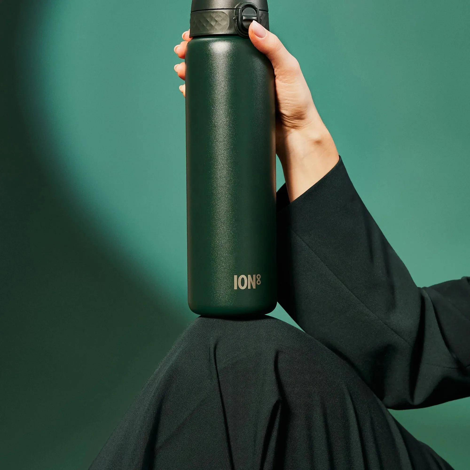 Leak Proof 1 Litre Thermal Water Bottle, Insulated Steel, Dark Green, 1L