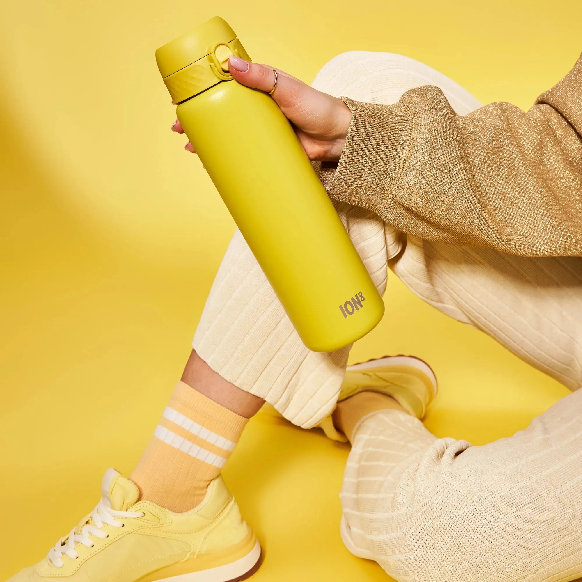 Leak Proof 1 Litre Thermal Water Bottle, Insulated Steel, Yellow, 1L