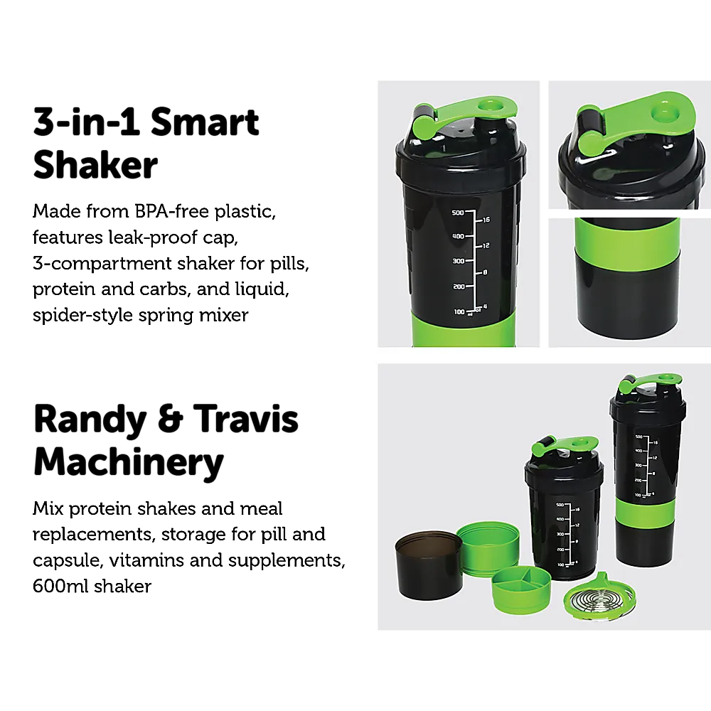 Leak-Proof 3-in-1 Protein Gym Shaker Mixer, 600ml, Set of 2