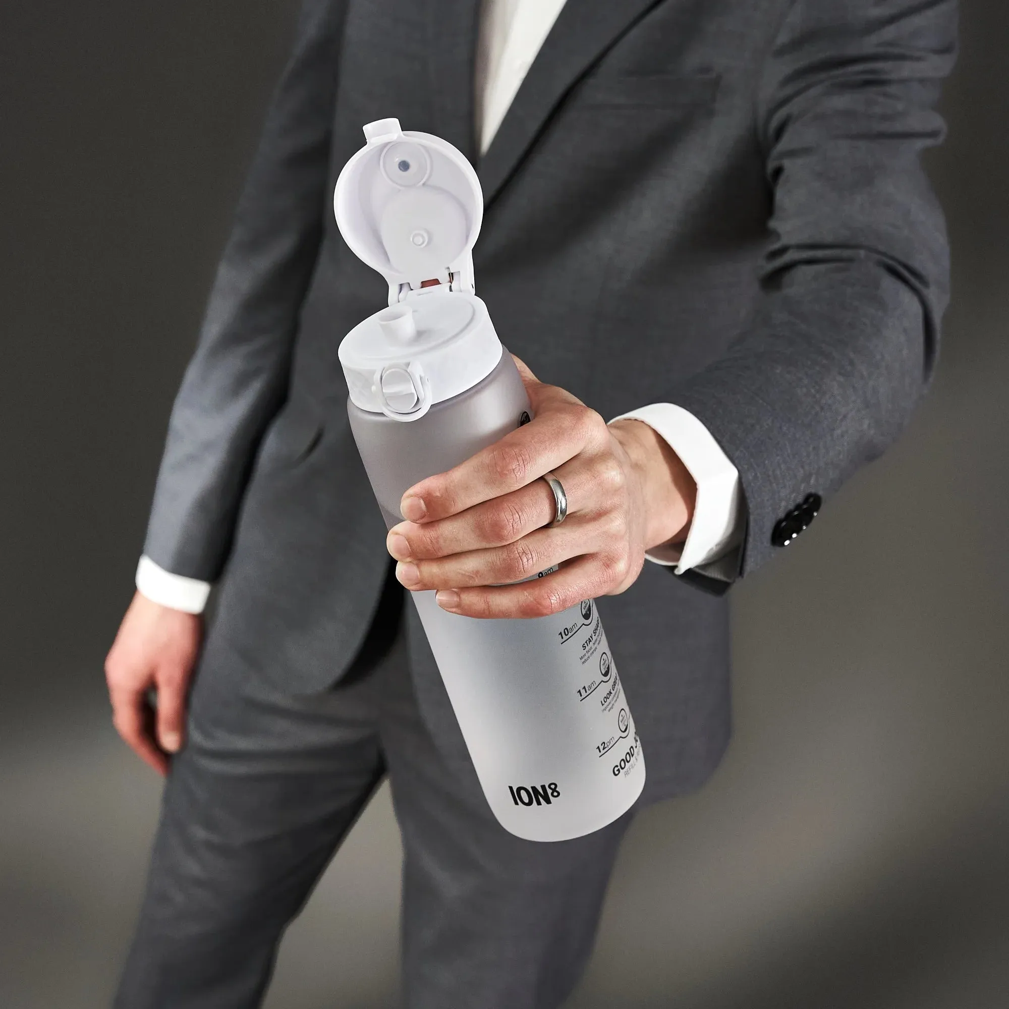 Leak Proof Water Bottle with Times to Drink, Recyclon, Ice, 1 Litre