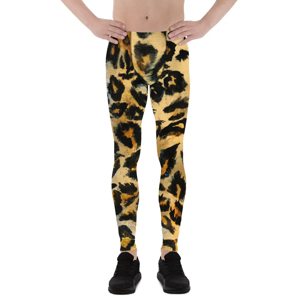 Leopard Print Men's Sexy Leggings, Leopard Animal Print Best Fitted Yoga Pants Leggings Tights - Made in USA/EU/ MX