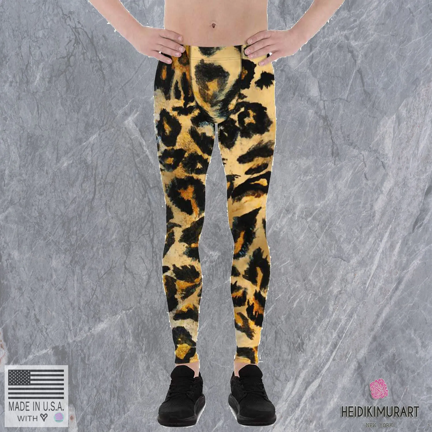 Leopard Print Men's Sexy Leggings, Leopard Animal Print Best Fitted Yoga Pants Leggings Tights - Made in USA/EU/ MX