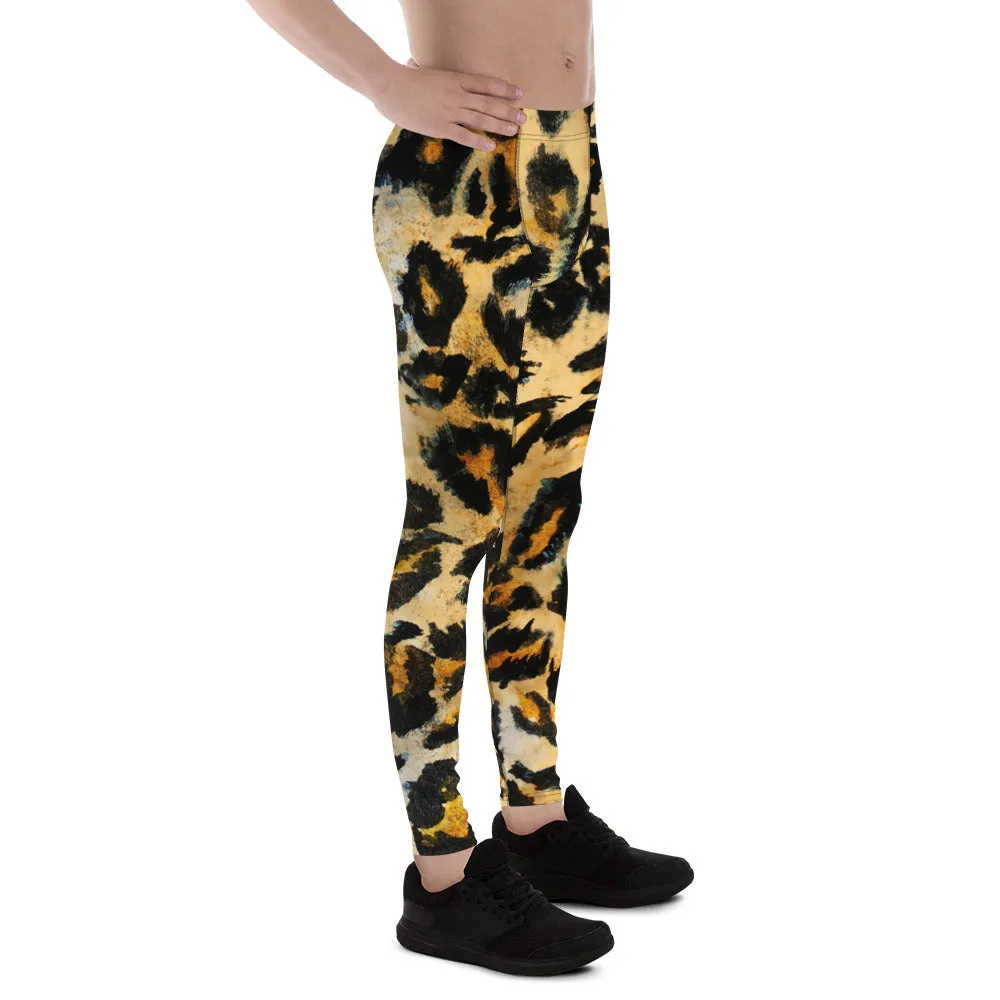 Leopard Print Men's Sexy Leggings, Leopard Animal Print Best Fitted Yoga Pants Leggings Tights - Made in USA/EU/ MX