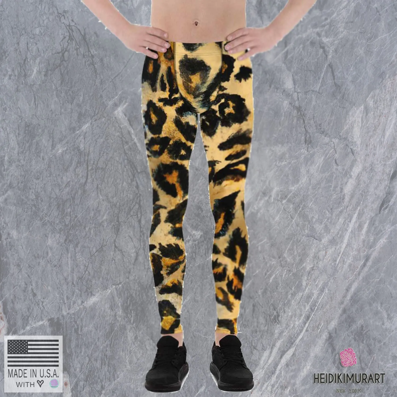 Leopard Print Men's Sexy Leggings, Leopard Animal Print Best Fitted Yoga Pants Leggings Tights - Made in USA/EU/ MX