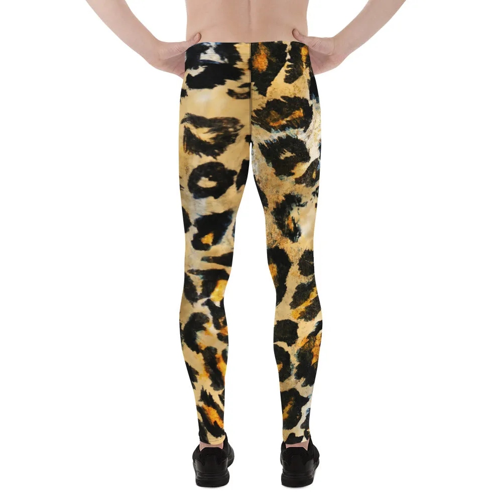 Leopard Print Men's Sexy Leggings, Leopard Animal Print Best Fitted Yoga Pants Leggings Tights - Made in USA/EU/ MX