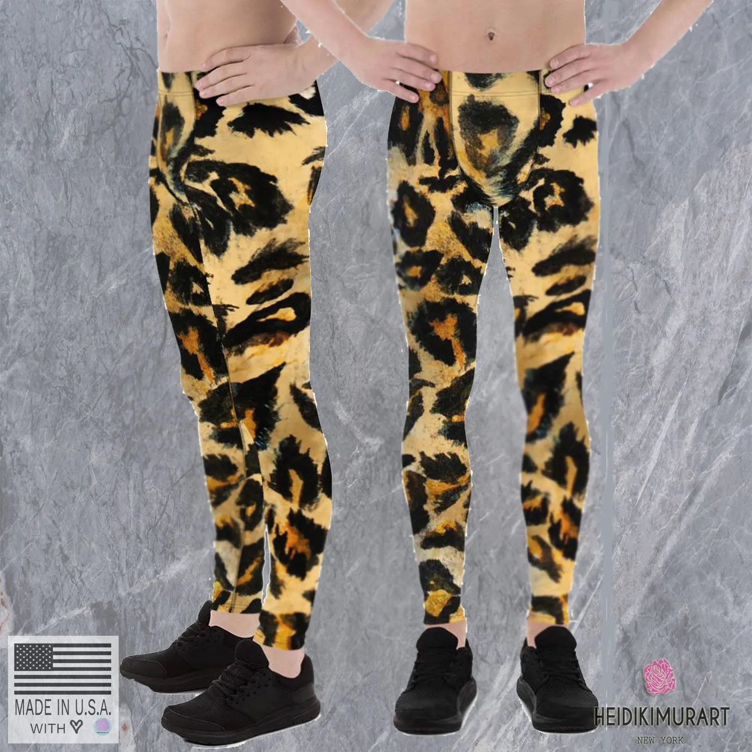 Leopard Print Men's Sexy Leggings, Leopard Animal Print Best Fitted Yoga Pants Leggings Tights - Made in USA/EU/ MX