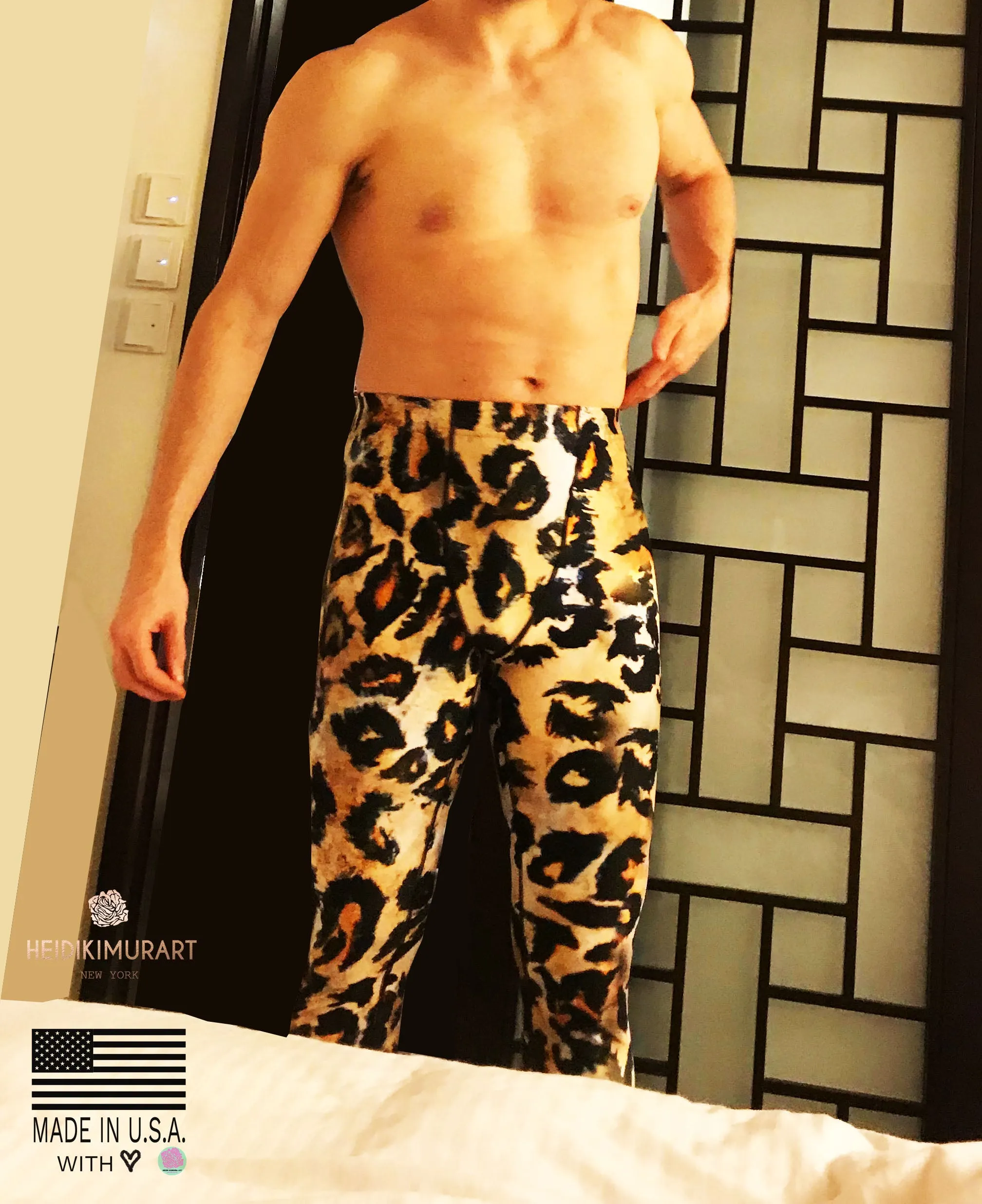 Leopard Print Men's Sexy Leggings, Leopard Animal Print Best Fitted Yoga Pants Leggings Tights - Made in USA/EU/ MX