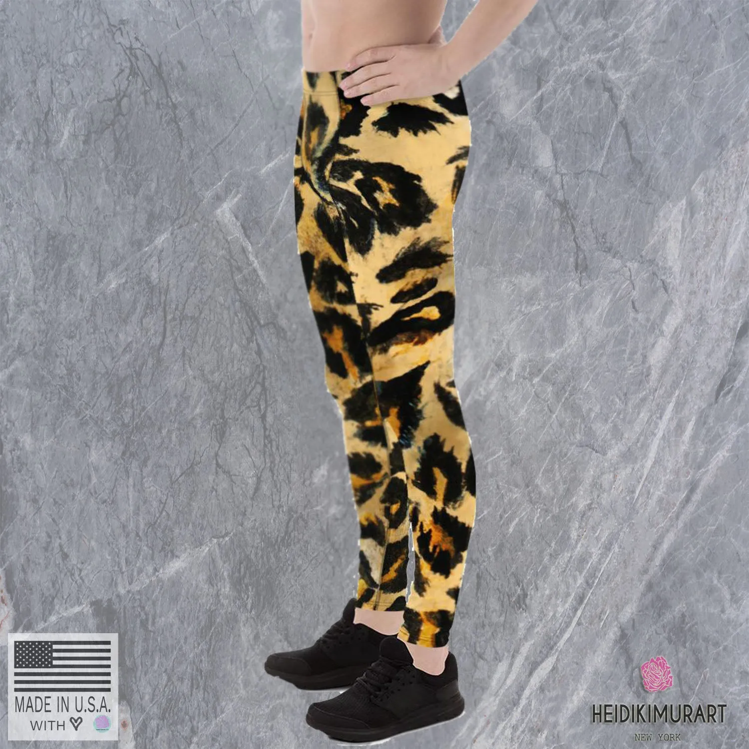 Leopard Print Men's Sexy Leggings, Leopard Animal Print Best Fitted Yoga Pants Leggings Tights - Made in USA/EU/ MX