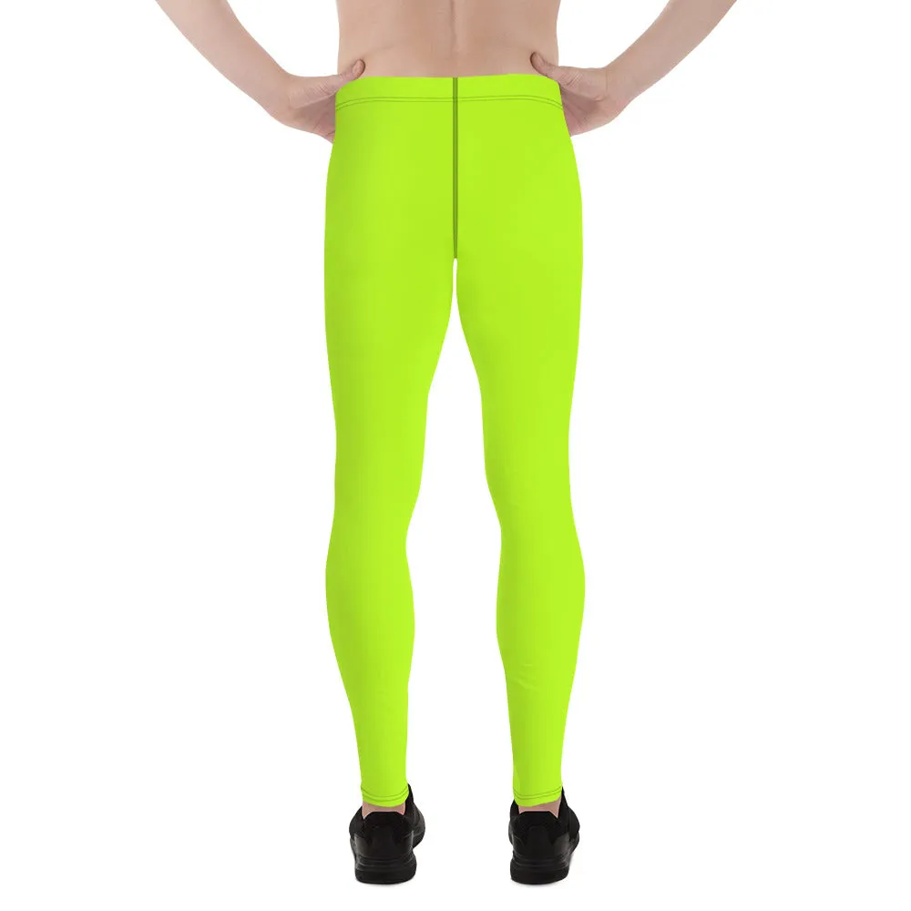 Lime Green Neon Print Meggings, Solid Color Men's Leggings, Running Meggings Activewear- Made in USA/EU