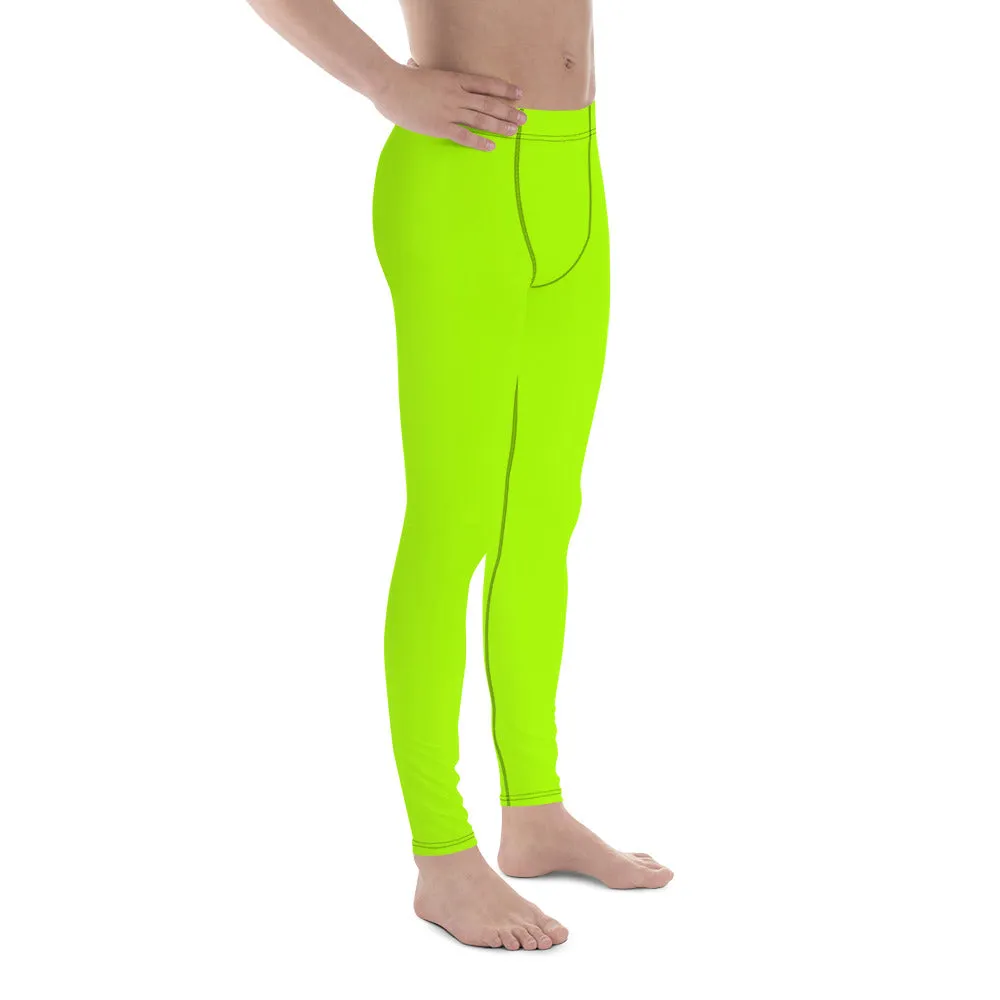 Lime Green Neon Print Meggings, Solid Color Men's Leggings, Running Meggings Activewear- Made in USA/EU