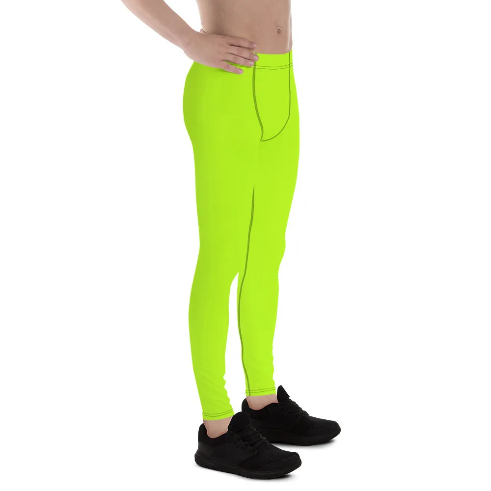 Lime Green Neon Print Meggings, Solid Color Men's Leggings, Running Meggings Activewear- Made in USA/EU