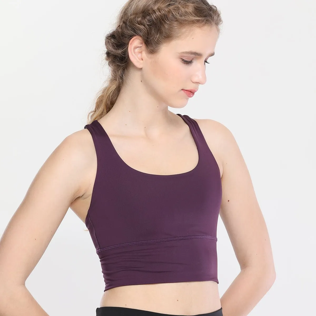 Longline Wirefree Medium Impact Padded Purple Workout Tank Bra