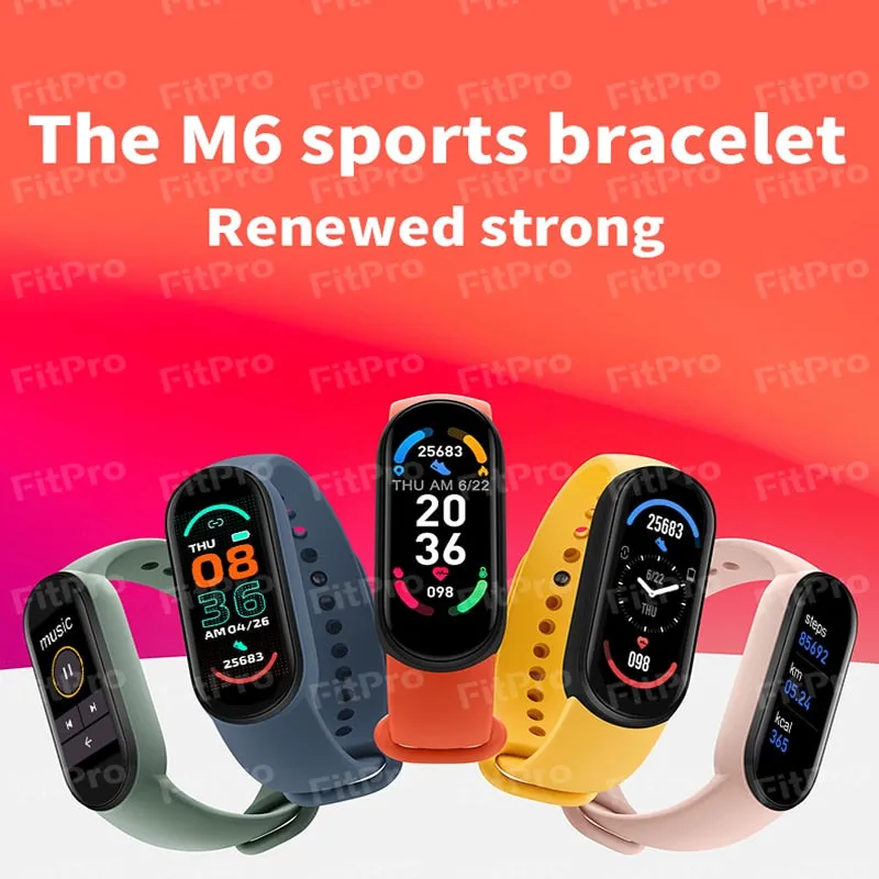 M6 Smart Fitness Watch (with Magnetic Charging Band, HR & BP, Find My Phone)